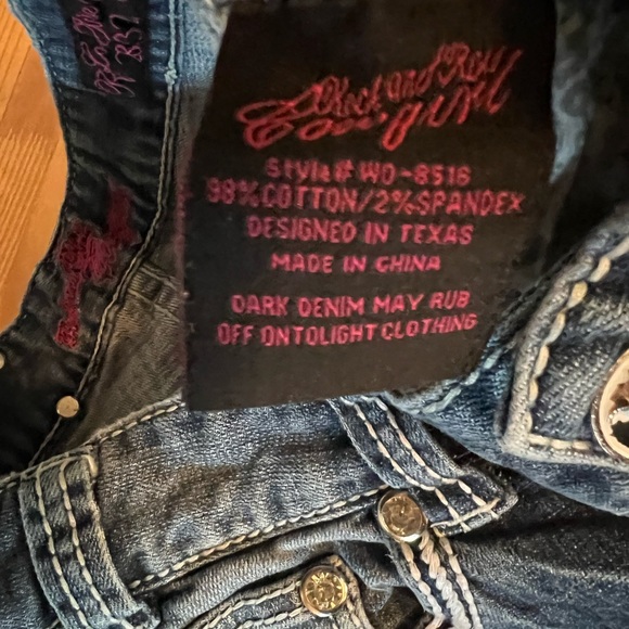 Rock n Roll Cowgirl Dark Denim Jeans with Rhinestones Style WD8516 Size 28x32 - Picture 9 of 14